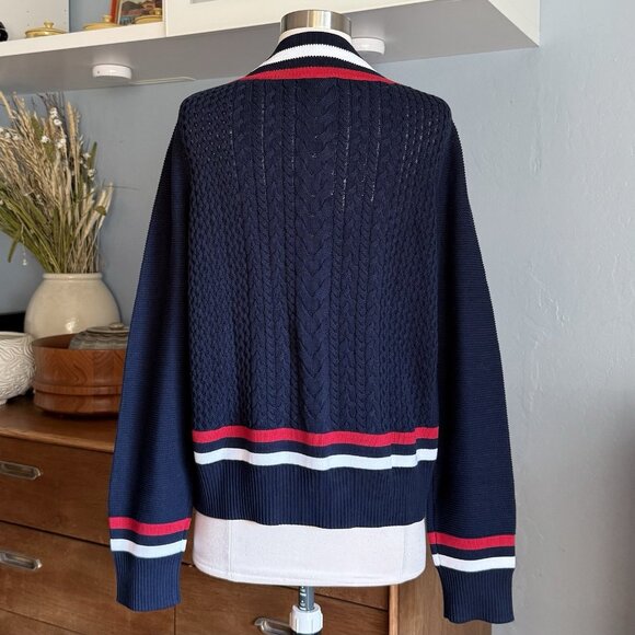 Brooks Brothers Red Fleece Women's XL Cable Knit V-Neck Sweater Navy - Picture 3 of 7